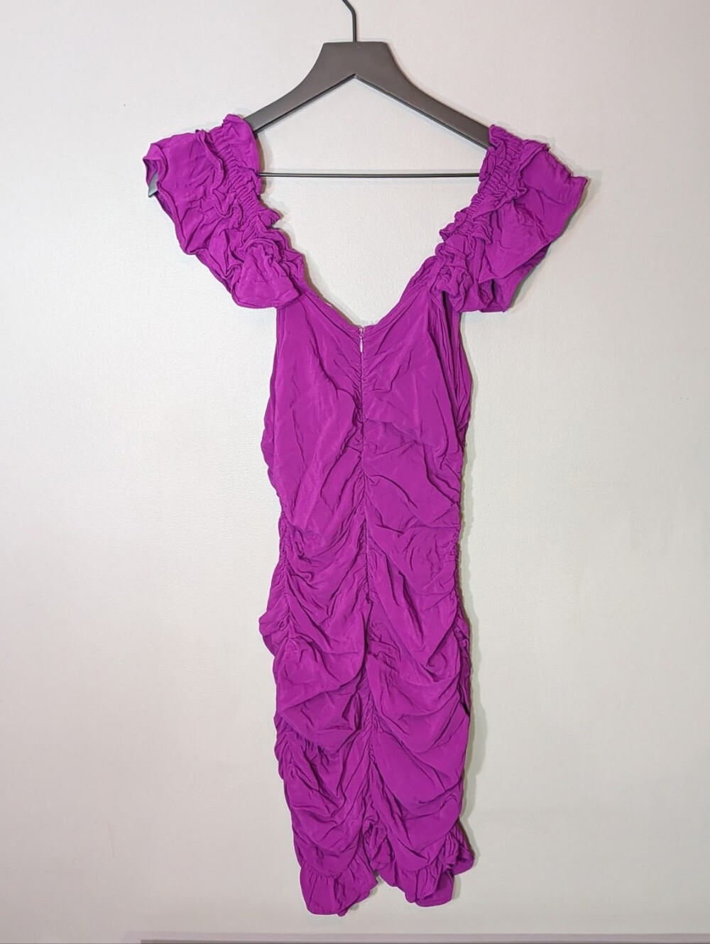 Zara Purple Ruffled Ruched Button Mini Dress - Picture 4 of 7